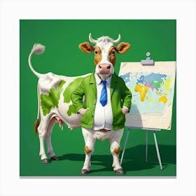 Cow In Front Of Map Canvas Print