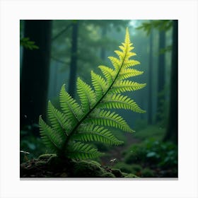 A Fantastical Fern With Fronds Of Glowing, Fractal Patterns In An Enchanted Forest 1 Canvas Print