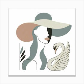 Beauty with Big Hat and a Swan - Creative Drawing Canvas Print