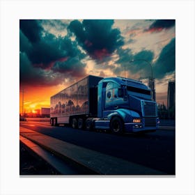 Sunset With Truck (4) Canvas Print