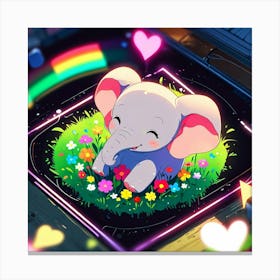 Cute Elephant In The Grass Canvas Print