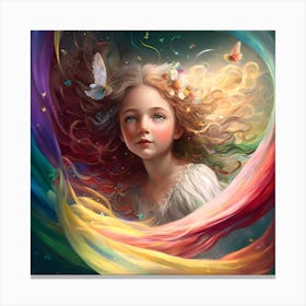 Little Girl With Rainbow Hair Canvas Print