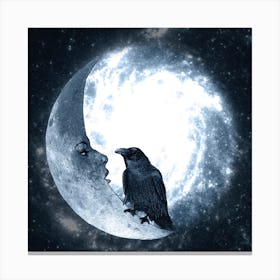 The Crow And It'S Moon Square Canvas Print