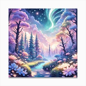 A Fantasy Forest With Twinkling Stars In Pastel Tone Square Composition 67 Canvas Print