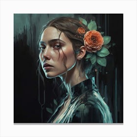 Girl With Flowers Canvas Print