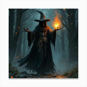 Black Magic Sorcerer With Watercolor Glowing Symbols 1 Canvas Print