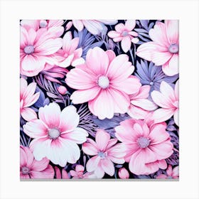 Floral Fantasia A Vibrant Pattern Bursting With Baby Pink White Flowers Perfect For Those Pink Flowers On Black Background 1 Canvas Print