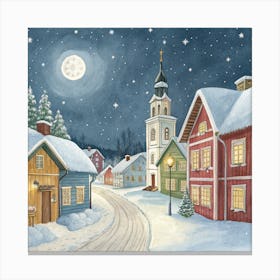 The Enchanting Winter Village In Christmas Night Canvas Print