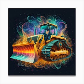 Yellow bulldozer surrounded by fiery flames 7 Canvas Print