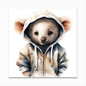 Watercolour Cartoon Koala In A Hoodie 3 Canvas Print