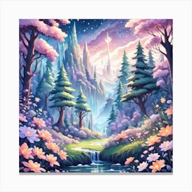 A Fantasy Forest With Twinkling Stars In Pastel Tone Square Composition 188 Canvas Print