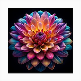 Vibrant Multicolored Dahlia Flower On Black Background Canvas Print