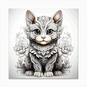 Cat With Floral Ornaments Canvas Print