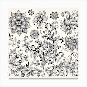 Floral Ornaments In Black And White Canvas Print