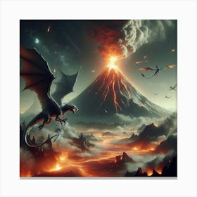 Dragon Flying Over Volcano Canvas Print