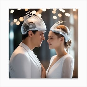 Couple In Futuristic Hats 1 Canvas Print