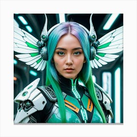 Futuristic Girl With Wings 5 Canvas Print