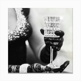 Coquette Girl - Black White Champagne Photo Art Print - Female Glitter Glamour Photography - Photograph - Photographs - SQUARE Canvas Print