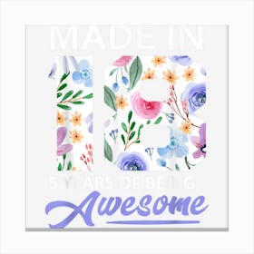 5 Years Old Gifts 5th Birthday Made In 2018 Girls Flower 1 Canvas Print