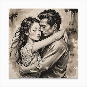 Man And A Woman Hugging Canvas Print