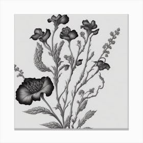 Black And White Drawing Of Flowers myluckycharm Canvas Print