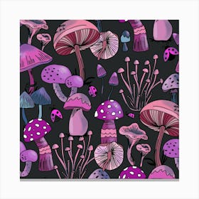 Mushrooms Pattern Dark Purple Canvas Print