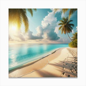 Tropical Beach With Palm Trees Canvas Print