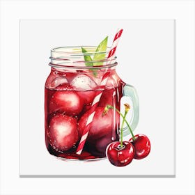 Cherry Cocktail In A Mason Jar Canvas Print