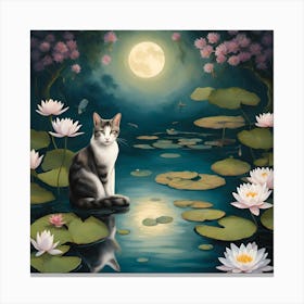 Cat In The Pond Canvas Print