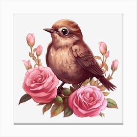 Bird On Roses 3 Canvas Print