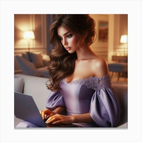 Beautiful Woman Using Laptop 4 Canvas Print