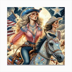 Cowgirls On Horseback Canvas Print