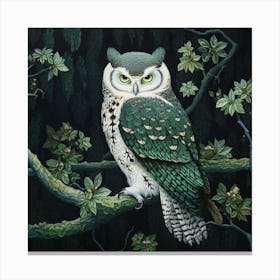 Ohara Koson Inspired Bird Painting Eastern Screech Owl 4 Square Canvas Print