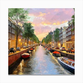 Amsterdam Canal Summer Aerial View Painting Art Print 2 Canvas Print