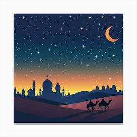 Night Scene With Camels Canvas Print