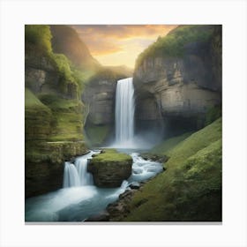 Waterfall At Sunset Canvas Print