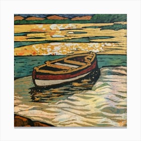 Oil painting of a boat in a body of water, woodcut, inspired by Gustav Baumann 7 Canvas Print