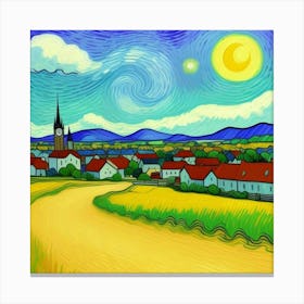 Starry Night Timeless Charm: A Rustic Village Retreat Canvas Print