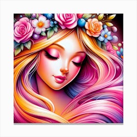 Girl With Flowers 3 Canvas Print