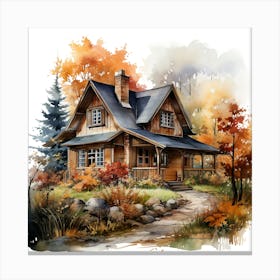 Watercolor Of A Cabin Canvas Print