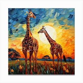 Giraffes At Sunset 4 Canvas Print