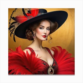 Victorian Woman In Red Hat 3 Canvas Print