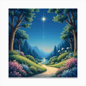 Celestial Garden With Twinkling Lights, Watercolor 1 Canvas Print