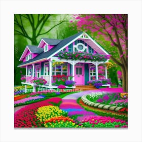 Pink House In The Garden Canvas Print