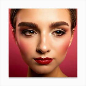 Firefly Brown Eyes, Red Lips, Rosé Background, Glass Lens, Full Profile, Elegant, Feminine, Delicate (3) Canvas Print