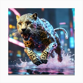 Jaguar Running In The City Cyberpunk Canvas Print