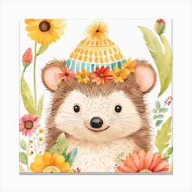 Floral Baby Hedgehog Nursery Illustration (9) Canvas Print