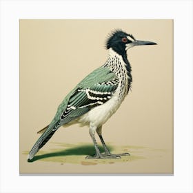 Ohara Koson Inspired Bird Painting Roadrunner 4 Square Canvas Print