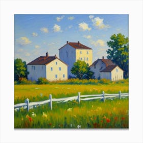 Rustic Charm Homes and Fences in Harmony Farm In The Countryside Canvas Print