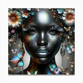 Black Woman With Butterflies 1 Canvas Print